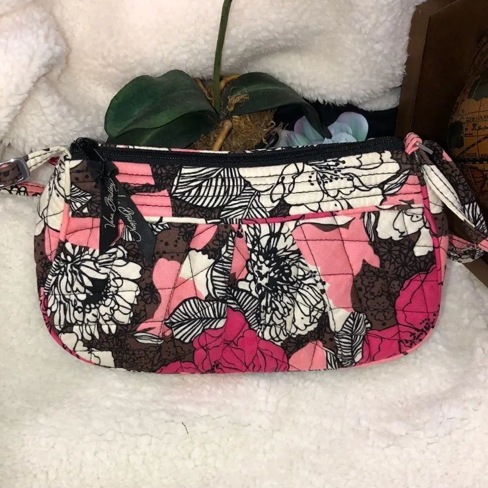 Vera Bradley Mocha Rouge Quilted Brown Pink White Floral Mini Bag